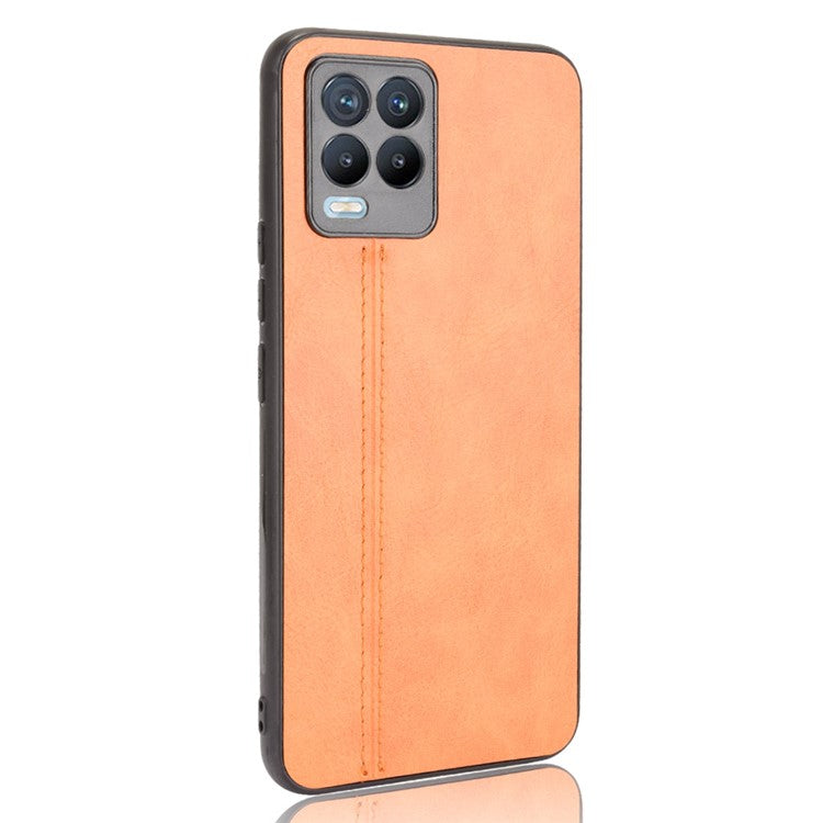 PC+TPU PU Leather Coated Stitching Line Design Phone Protection Case for Realme 8/8 Pro 4G - Yellow