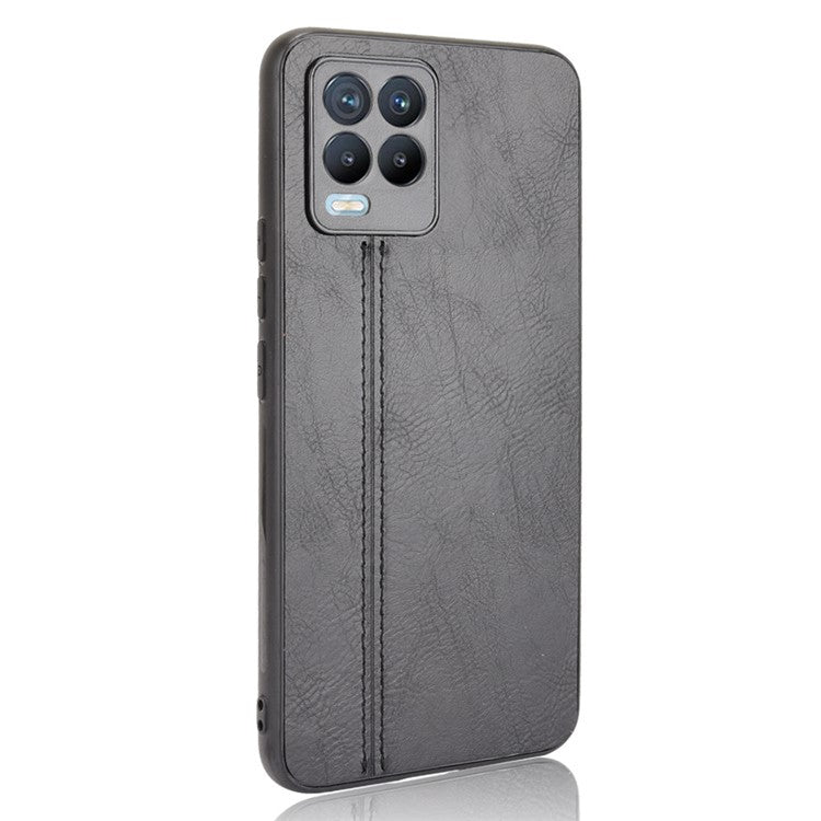 PC+TPU PU Leather Coated Stitching Line Design Phone Protection Case for Realme 8/8 Pro 4G - Black