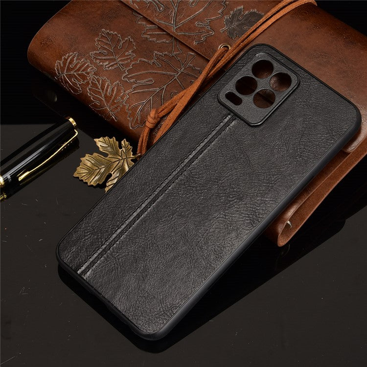 PC+TPU PU Leather Coated Stitching Line Design Phone Protection Case for Realme 8/8 Pro 4G - Black