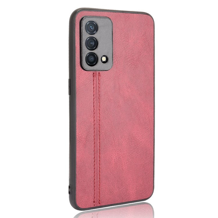Stitching Line Design PU Leather Coated PC+TPU Protective Cell Phone Back Case for Oppo K9 - Red