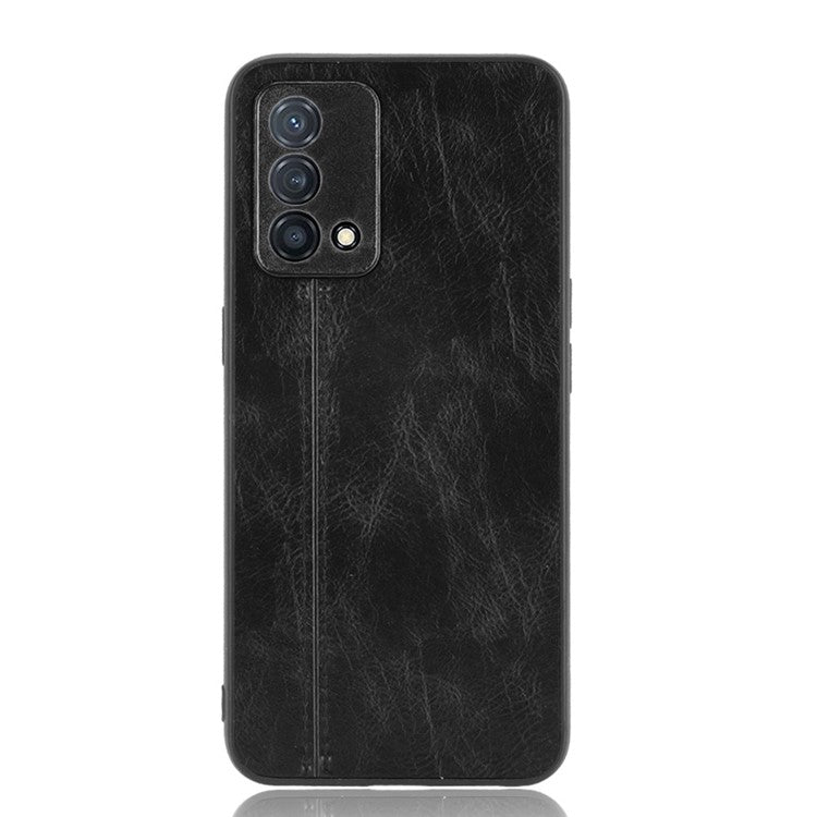 Stitching Line Design PU Leather Coated PC+TPU Protective Cell Phone Back Case for Oppo K9 - Black