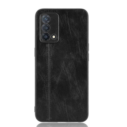 Stitching Line Design PU Leather Coated PC+TPU Protective Cell Phone Back Case for Oppo K9 - Black