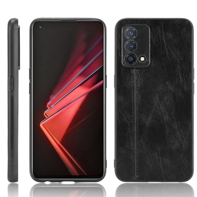 Stitching Line Design PU Leather Coated PC+TPU Protective Cell Phone Back Case for Oppo K9 - Black