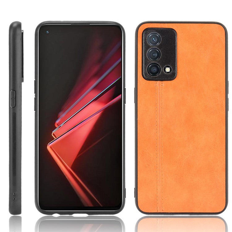 Stitching Line Design PU Leather Coated PC+TPU Protective Cell Phone Back Case for Oppo K9 - Yellow