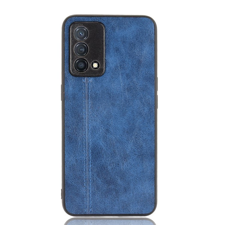 Stitching Line Design PU Leather Coated PC+TPU Protective Cell Phone Back Case for Oppo K9 - Blue