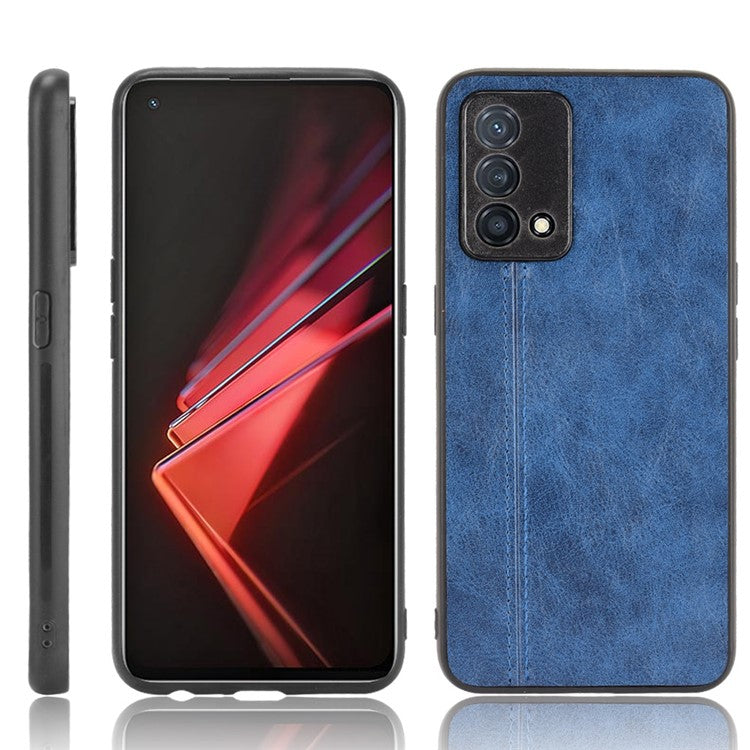 Stitching Line Design PU Leather Coated PC+TPU Protective Cell Phone Back Case for Oppo K9 - Blue