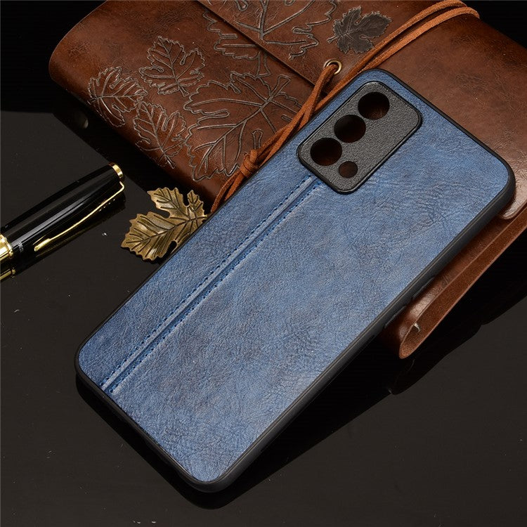 Stitching Line Design PU Leather Coated PC+TPU Protective Cell Phone Back Case for Oppo K9 - Blue