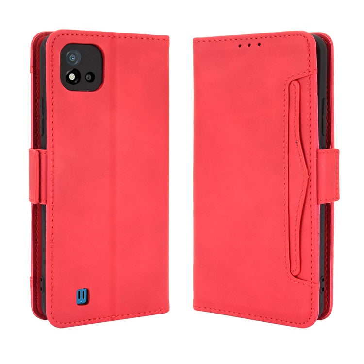 Multiple Card Slots Wallet Leather Stand Cover for Realme C11 2021 / C20 / C20A Phone Case - Red