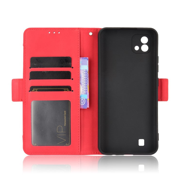 Multiple Card Slots Wallet Leather Stand Cover for Realme C11 2021 / C20 / C20A Phone Case - Red