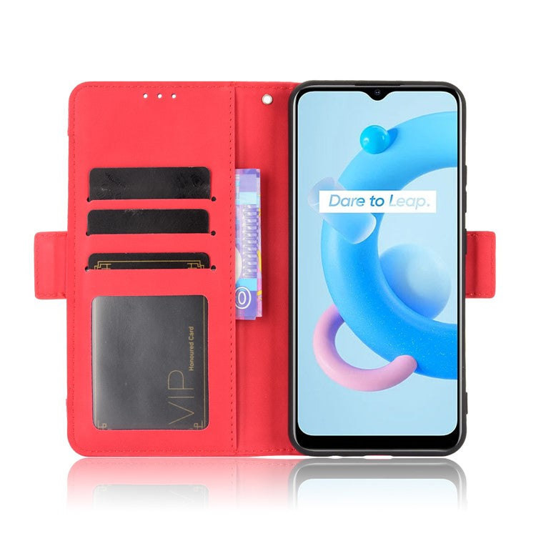 Multiple Card Slots Wallet Leather Stand Cover for Realme C11 2021 / C20 / C20A Phone Case - Red