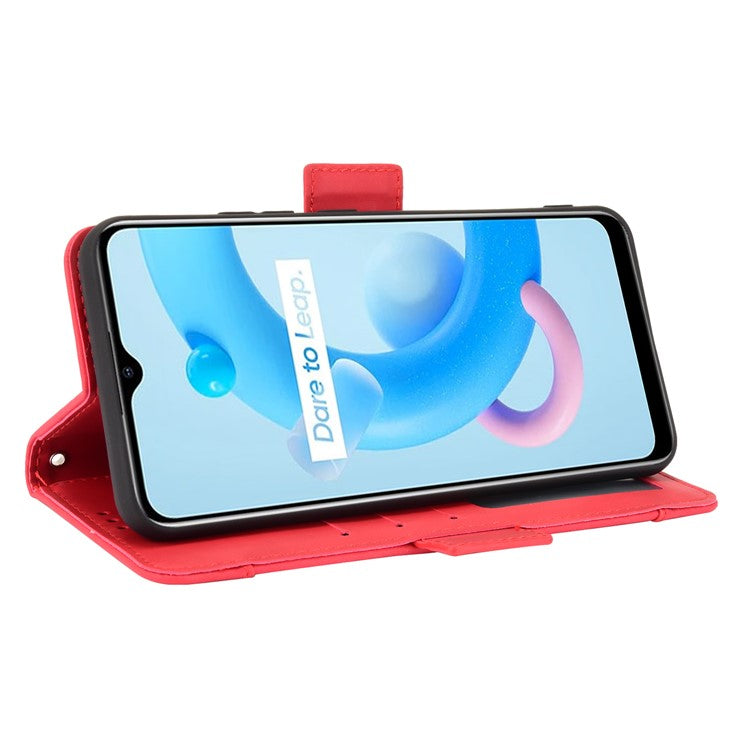 Multiple Card Slots Wallet Leather Stand Cover for Realme C11 2021 / C20 / C20A Phone Case - Red