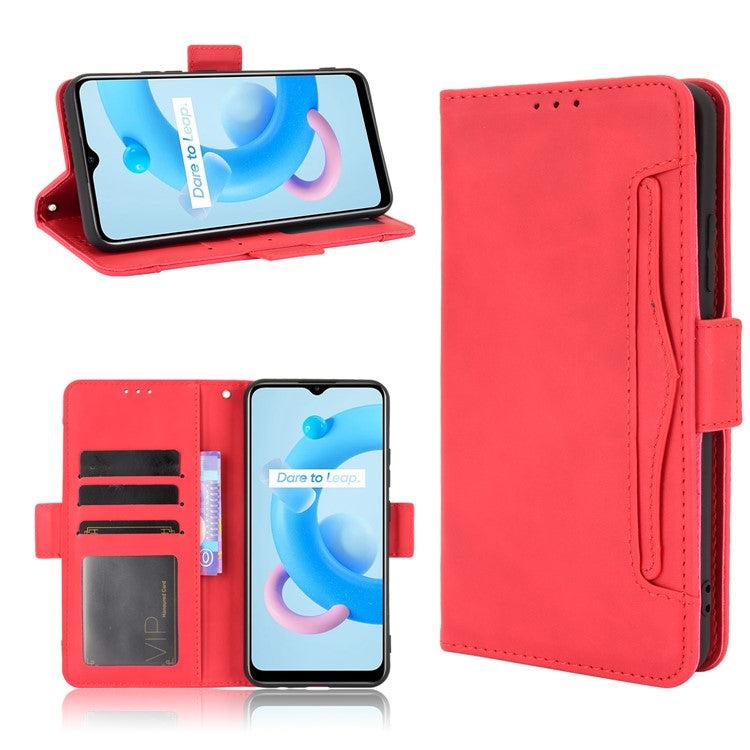Multiple Card Slots Wallet Leather Stand Cover for Realme C11 2021 / C20 / C20A Phone Case - Red
