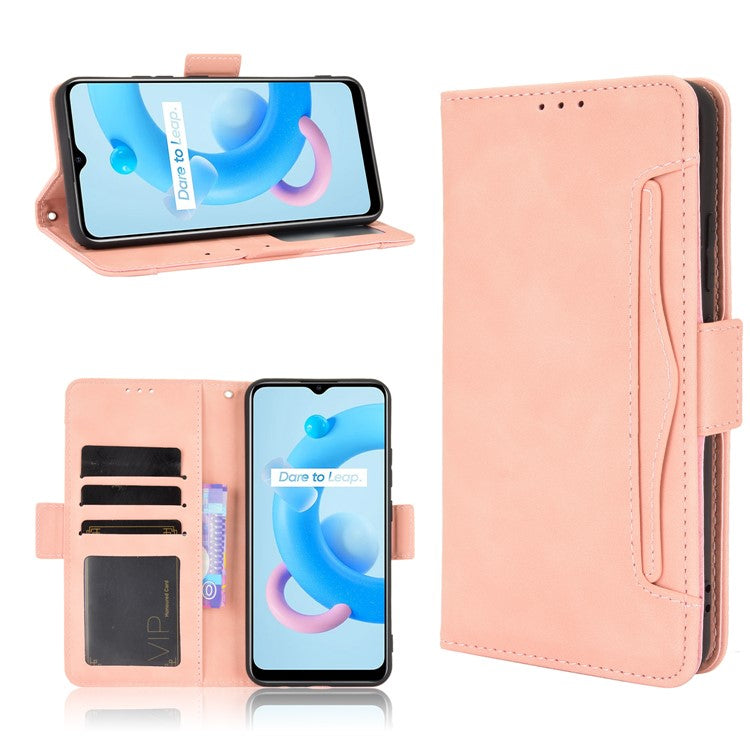 Multiple Card Slots Wallet Leather Stand Cover for Realme C11 2021 / C20 / C20A Phone Case - Pink
