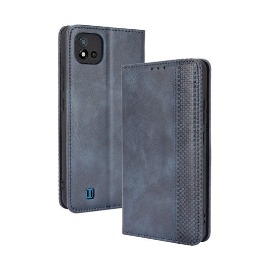 Magnetic Auto-absorbed Wallet Stand Vintage Mobile Phone Case Leather Cover for Realme C11 2021/C20/C20A - Blue