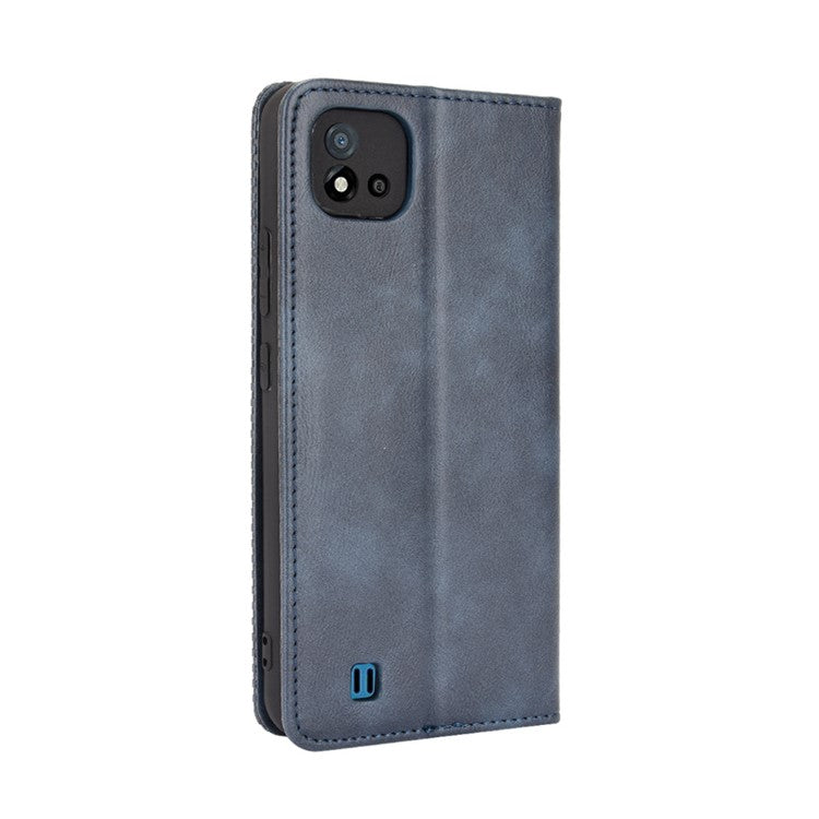 Magnetic Auto-absorbed Wallet Stand Vintage Mobile Phone Case Leather Cover for Realme C11 2021/C20/C20A - Blue