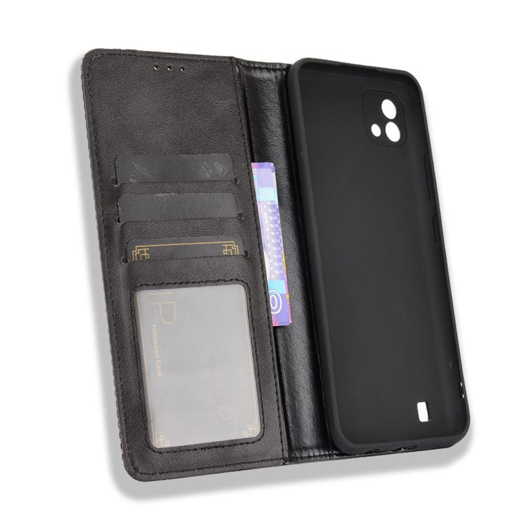 Magnetic Auto-absorbed Wallet Stand Vintage Mobile Phone Case Leather Cover for Realme C11 2021 / C20 / C20A - Black
