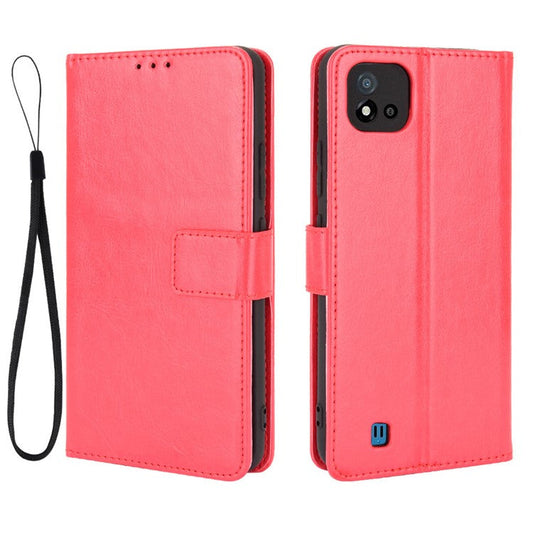 Crazy Horse Texture PU Leather Wallet Stand Phone Case Cover for Realme C11 2021/C20/C20A - Red