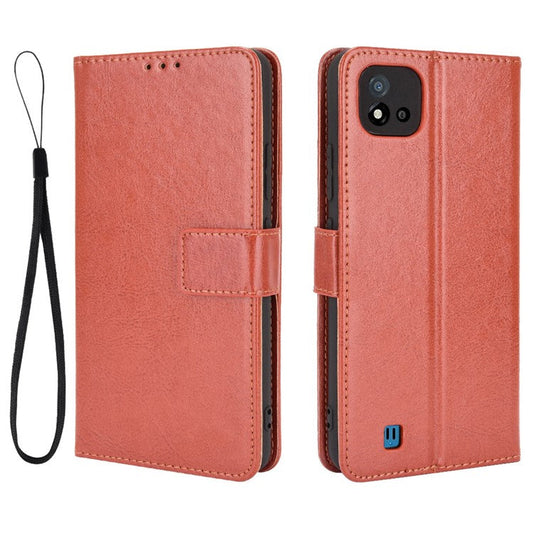 Crazy Horse Texture PU Leather Wallet Stand Phone Case Cover for Realme C11 2021/C20/C20A - Brown