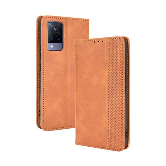 Vintage Style Magnetic Auto-absorbed Full-Protection Wallet Stand Leather Phone Shell Case for vivo V21 4G/5G - Brown