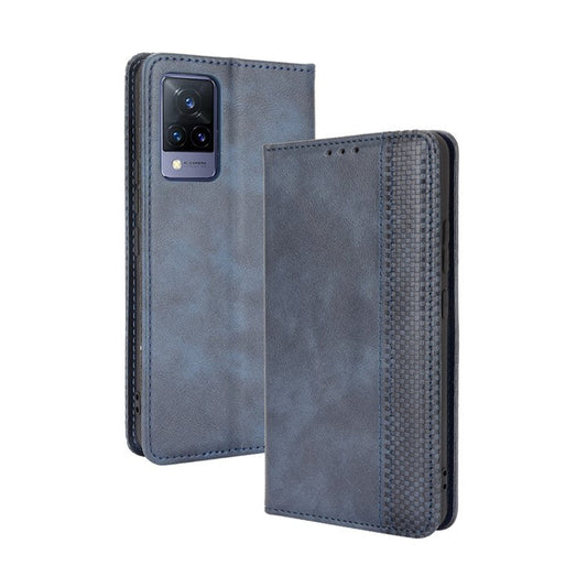 Vintage Style Magnetic Auto-absorbed Full-Protection Wallet Stand Leather Phone Shell Case for vivo V21 4G/5G - Blue