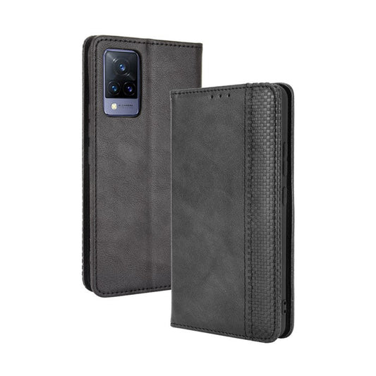 Vintage Style Magnetic Auto-absorbed Full-Protection Wallet Stand Leather Phone Shell Case for vivo V21 4G/5G - Black