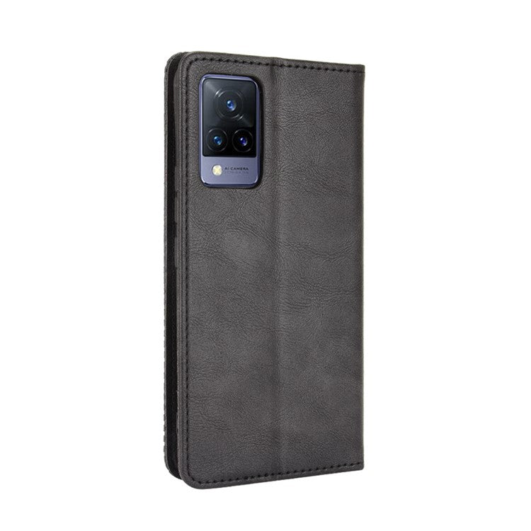 Vintage Style Magnetic Auto-absorbed Full-Protection Wallet Stand Leather Phone Shell Case for vivo V21 4G/5G - Black