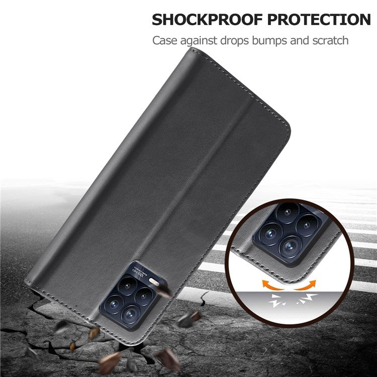 LC.IMEEKE Wallet Design Leather Phone Protector Stand Shell for Realme 8/8 Pro 4G - Black