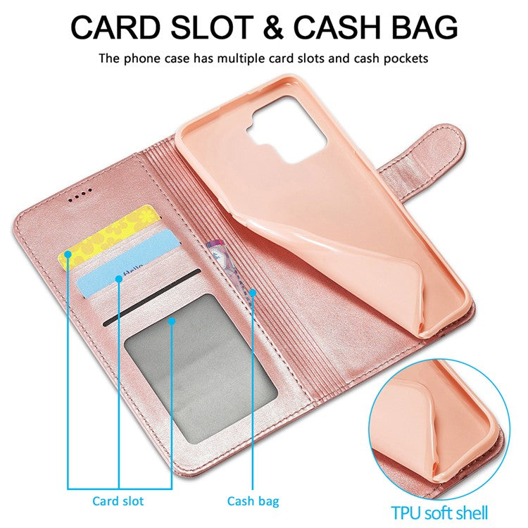 LC.IMEEKE Full Protection Wallet Design Leather Phone Protector Stand Shell for Oppo F19 Pro/A94/Reno5 F - Rose Gold
