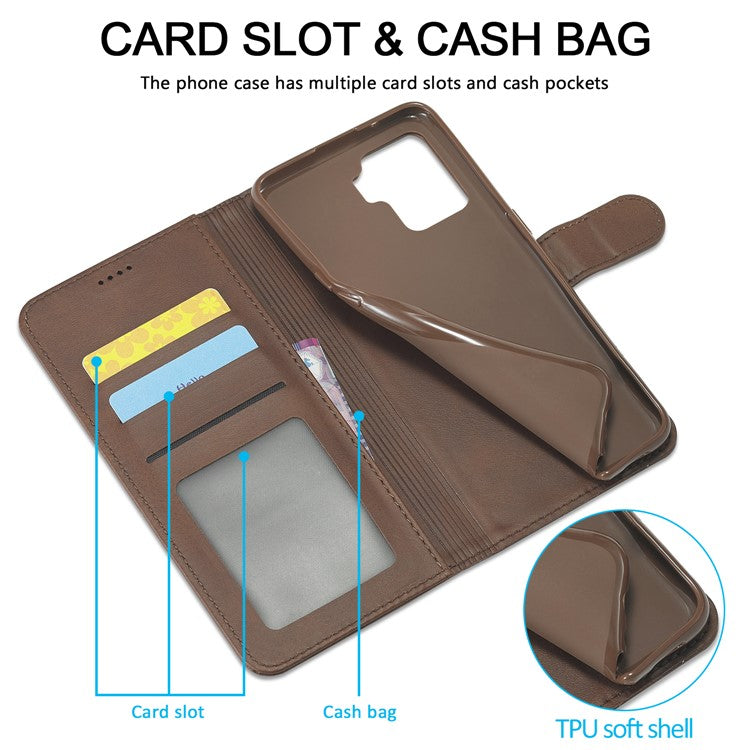 LC.IMEEKE Full Protection Wallet Design Leather Phone Protector Stand Shell for Oppo F19 Pro/A94/Reno5 F - Brown