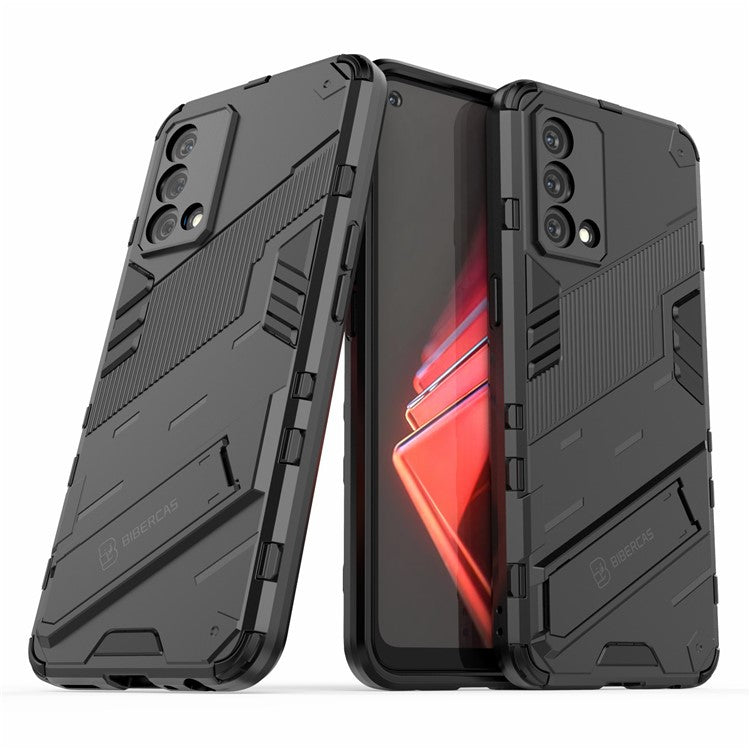 PC + TPU Shockproof Hybrid Case Phone Cover with Foldable Kickstand for Oppo K9 - Black