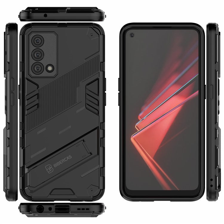PC + TPU Shockproof Hybrid Case Phone Cover with Foldable Kickstand for Oppo K9 - Black