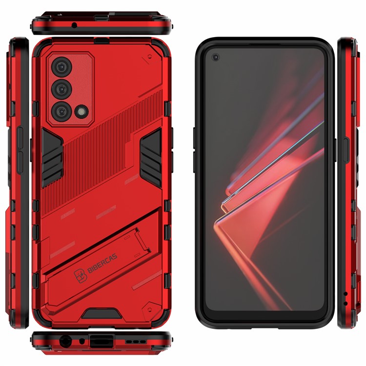 PC + TPU Shockproof Hybrid Case Phone Cover with Foldable Kickstand for Oppo K9 - Red