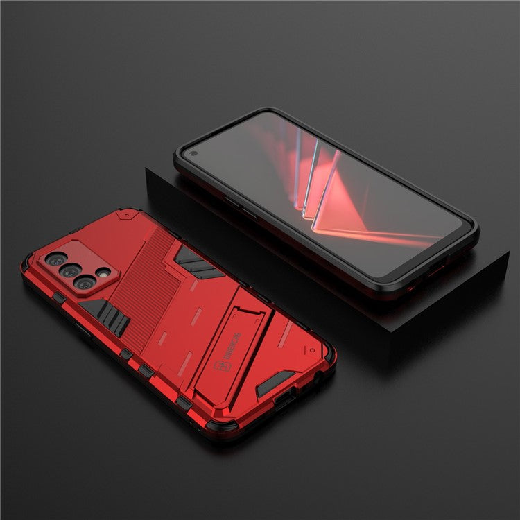 PC + TPU Shockproof Hybrid Case Phone Cover with Foldable Kickstand for Oppo K9 - Red