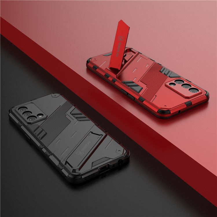 PC + TPU Shockproof Hybrid Case Phone Cover with Foldable Kickstand for Oppo K9 - Red