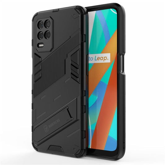 Foldable Kickstand Shockproof PC + TPU Hybrid Phone Case Cover for Realme V13 5G - Black