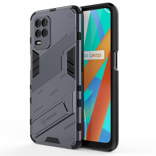 Foldable Kickstand Shockproof PC + TPU Hybrid Phone Case Cover for Realme V13 5G - Dark Blue