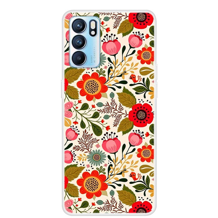 Stylish Pattern Printing Full Protection Soft TPU Phone Case Cover for Oppo Reno6 5G - Flowers