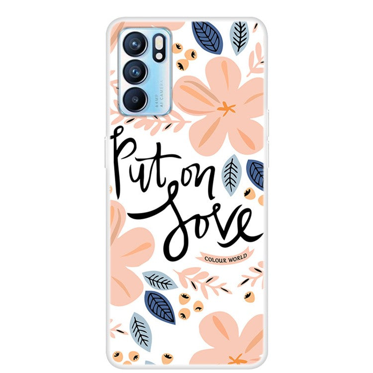 Stylish Pattern Printing Full Protection Soft TPU Phone Case Cover for Oppo Reno6 5G - Flower and Love