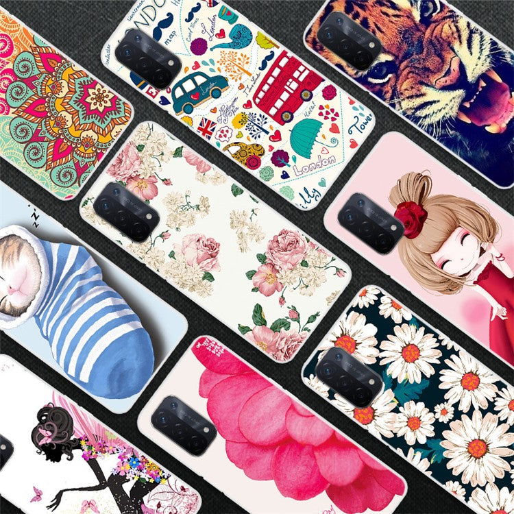 Full Protection Pattern Printing Flexible TPU Phone Cover Case for Oppo A74 5G - Little Daisies
