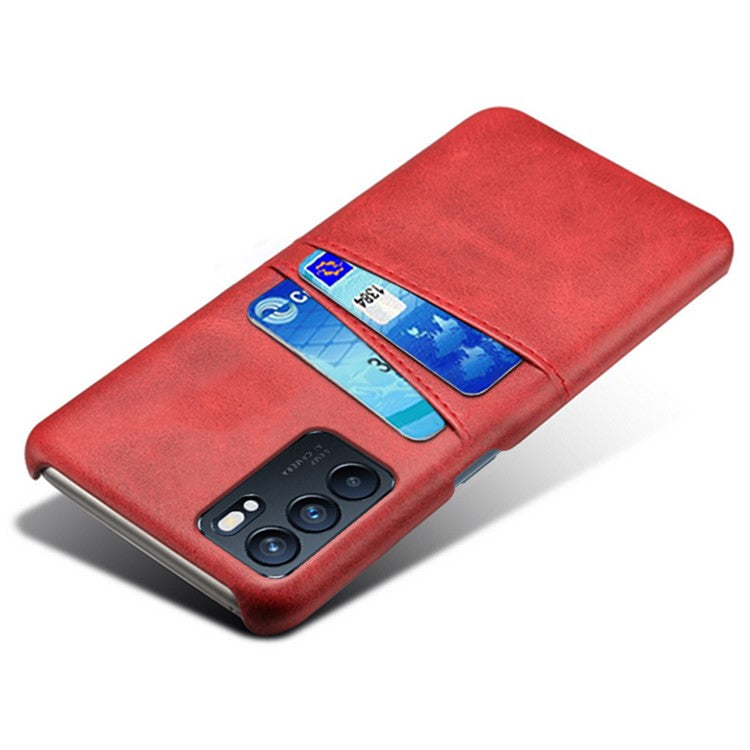 KSQ Double Card Slots PU Leather Coated PC Shell Cover Case for Oppo Reno6 5G - Red