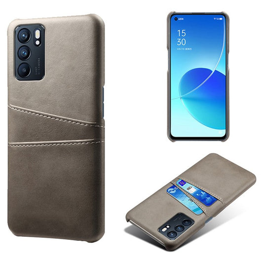 KSQ Double Card Slots PU Leather Coated PC Shell Cover Case for Oppo Reno6 5G - Grey