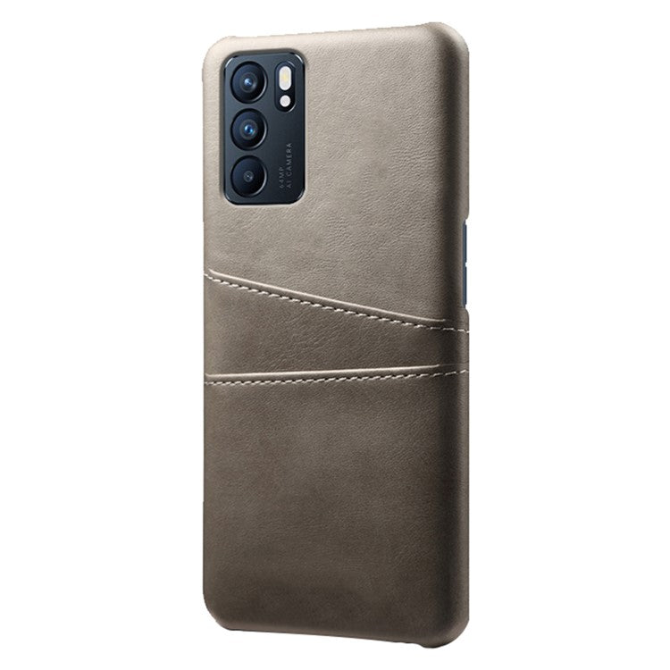 KSQ Double Card Slots PU Leather Coated PC Shell Cover Case for Oppo Reno6 5G - Grey