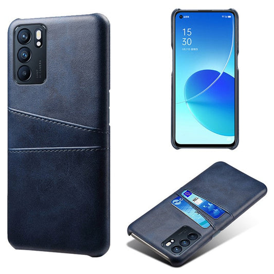 KSQ Double Card Slots PU Leather Coated PC Shell Cover Case for Oppo Reno6 5G - Blue