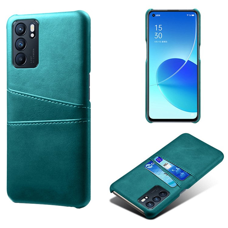 KSQ Double Card Slots PU Leather Coated PC Shell Cover Case for Oppo Reno6 5G - Green