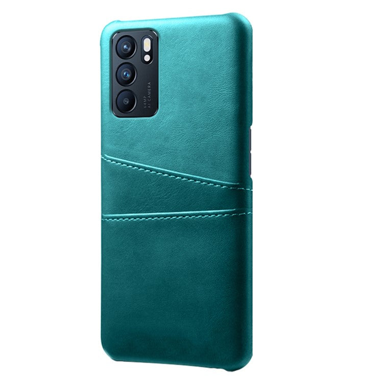 KSQ Double Card Slots PU Leather Coated PC Shell Cover Case for Oppo Reno6 5G - Green