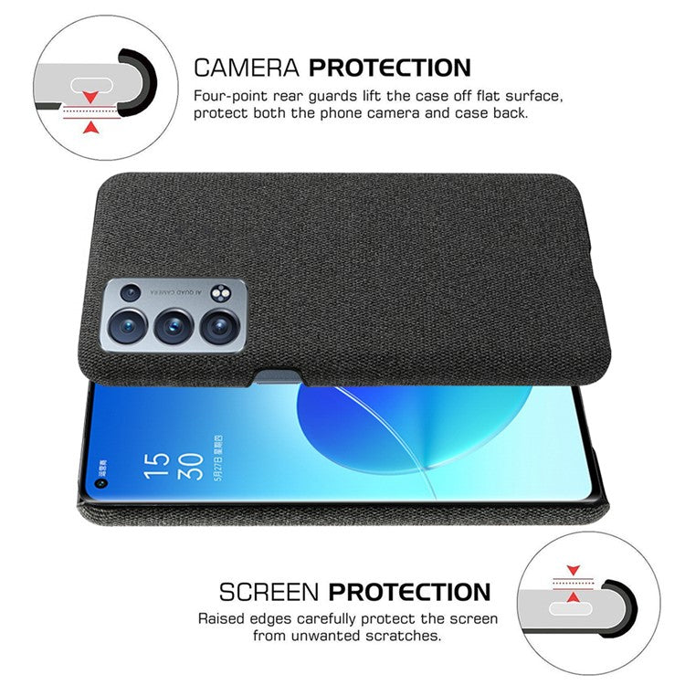 KSQ Well-Protected Cloth Coated Plastic Phone Case for Oppo Reno6 Pro+ 5G/Pro 5G (Snapdragon) - Black
