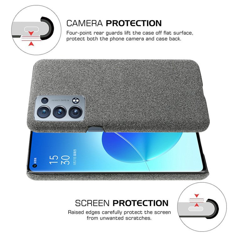KSQ Well-Protected Cloth Coated Plastic Phone Case for Oppo Reno6 Pro+ 5G/Pro 5G (Snapdragon) - Grey