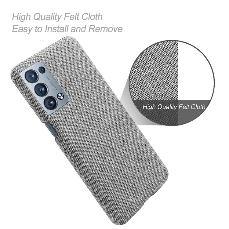 KSQ Well-Protected Cloth Coated Plastic Phone Case for Oppo Reno6 Pro+ 5G/Pro 5G (Snapdragon) - Light Grey