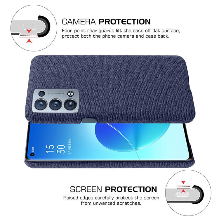 KSQ Well-Protected Cloth Coated Plastic Phone Case for Oppo Reno6 Pro+ 5G/Pro 5G (Snapdragon) - Blue