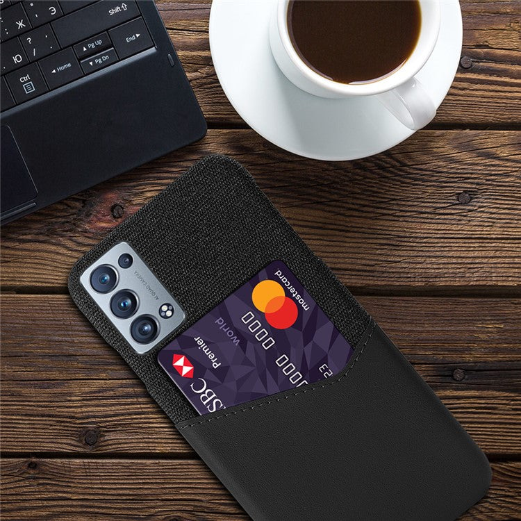 KSQ Card Slot Design Cloth + Leather + PC Well-Protected Hybrid Phone Case for Oppo Reno6 Pro+ 5G/Pro 5G (Snapdragon) - Black